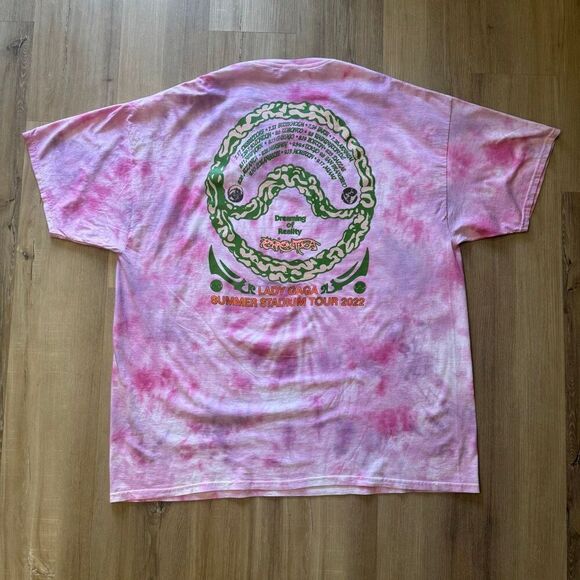 Lady Gaga Chromatica Ball 2022 Pink And White Tie Dye Tour Shirt Size XXL Boxy - Picture 5 of 6